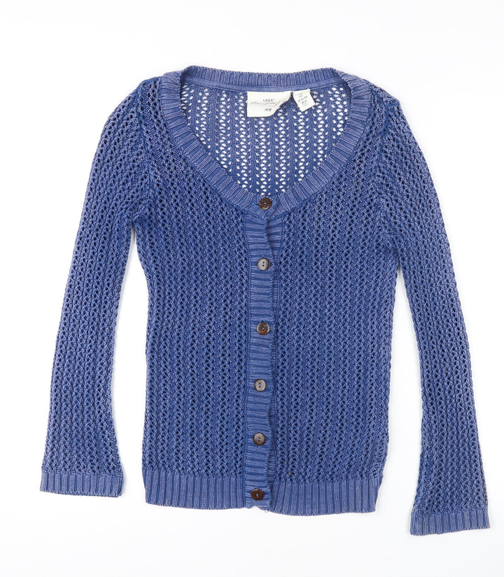 H&M Women's Blue Cardigan - Size 8, Cotton Knit