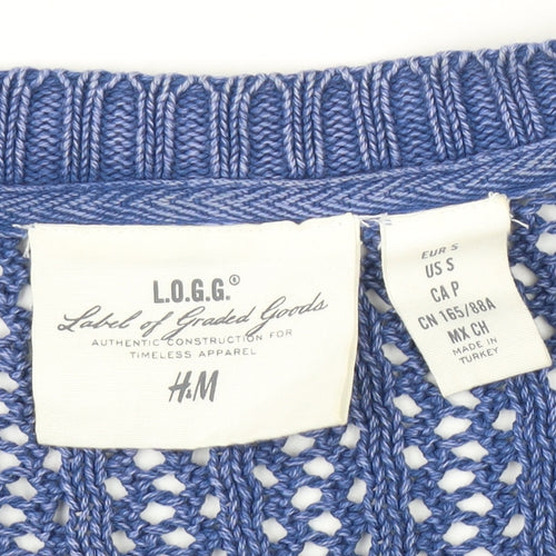 H&M Women's Blue Cardigan - Size 8, Cotton Knit