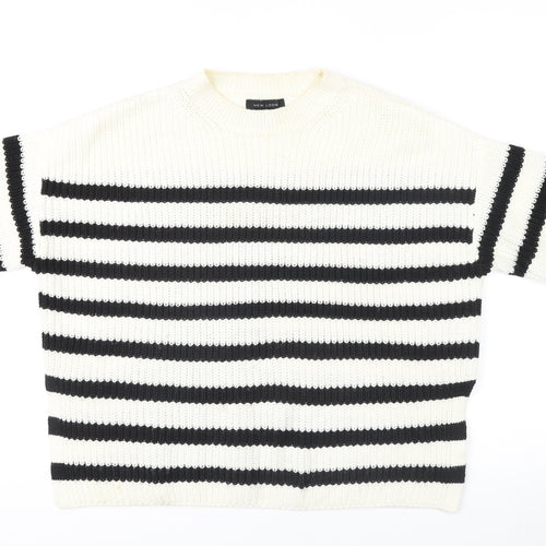 New Look Women's White Striped Knit Jumper S