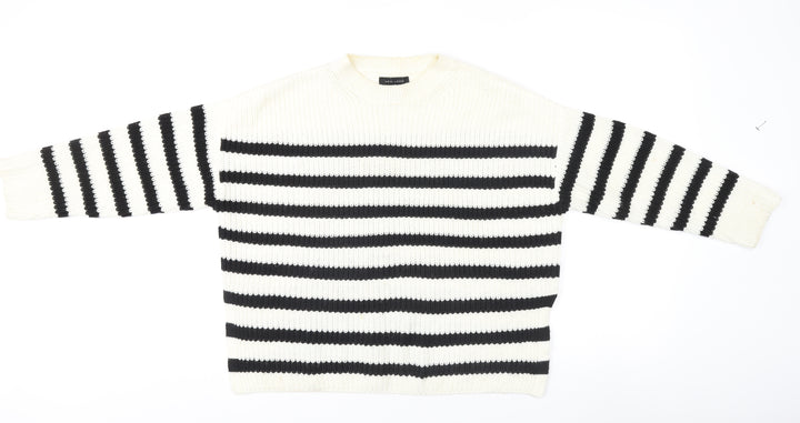 New Look Women's White Striped Knit Jumper S