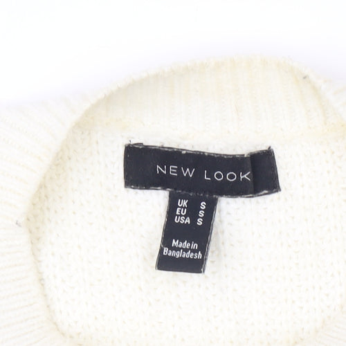 New Look Women's White Striped Knit Jumper S