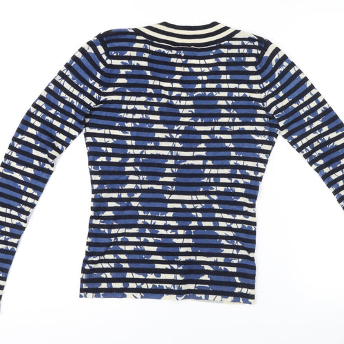 Whistles Women's Blue Striped V-Neck Jumper Size 2