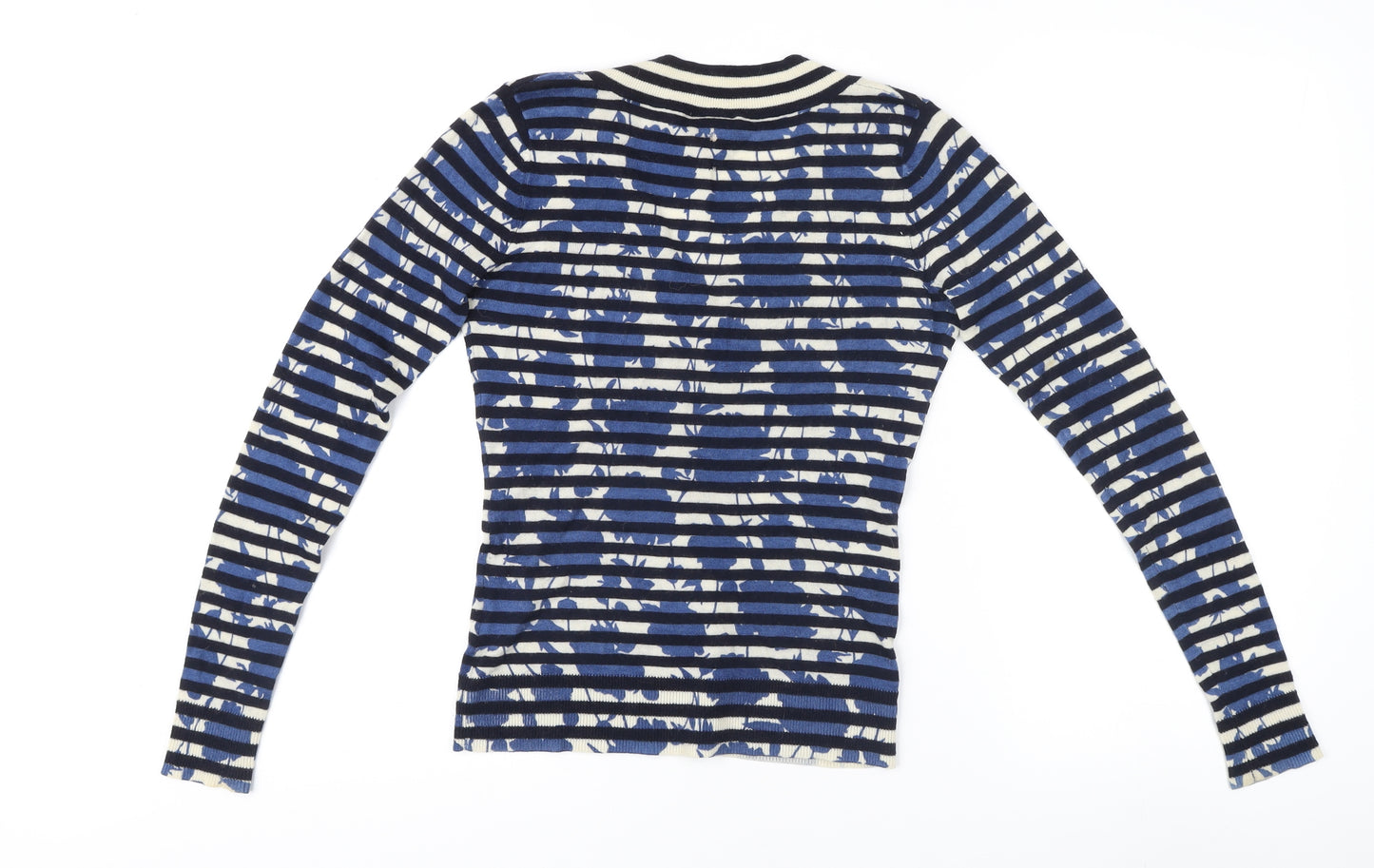 Whistles Women's Blue Striped V-Neck Jumper Size 2