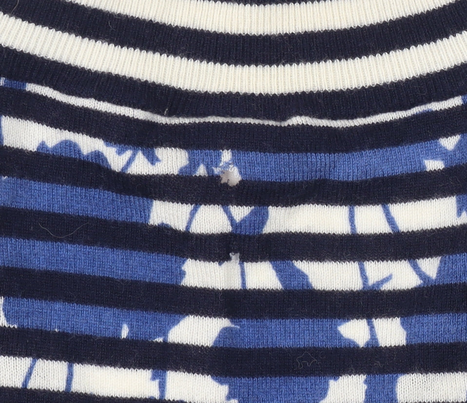 Whistles Women's Blue Striped V-Neck Jumper Size 2