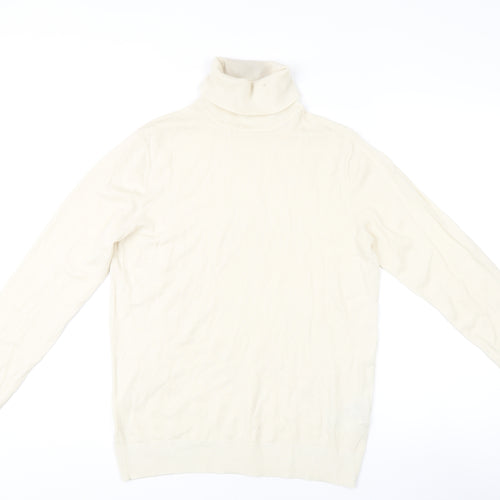 Uniqlo Women's Ivory Wool Roll Neck Pullover Jumper - M