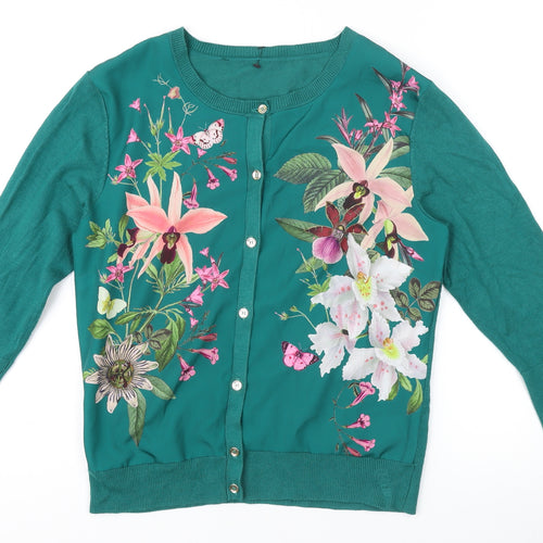 Oasis Women's Floral Green Cardigan, M, Long Sleeve