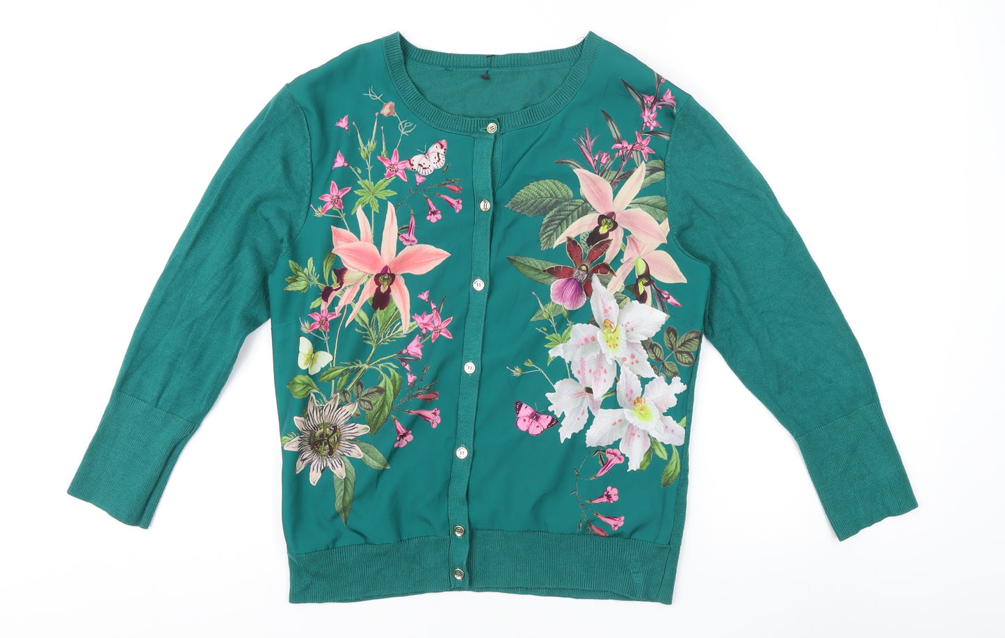 Oasis Women's Floral Green Cardigan, M, Long Sleeve