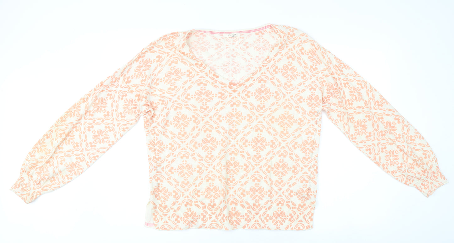 White Stuff Women's Pink V-Neck Geometric Pullover Size 16