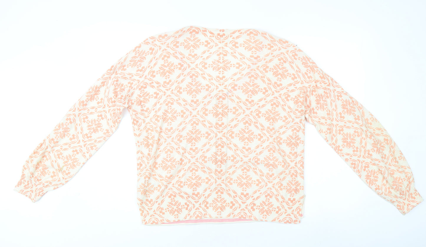 White Stuff Women's Pink V-Neck Geometric Pullover Size 16
