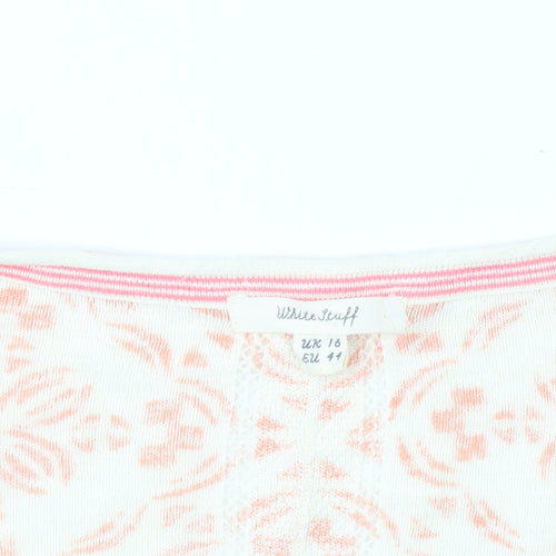 White Stuff Women's Pink V-Neck Geometric Pullover Size 16