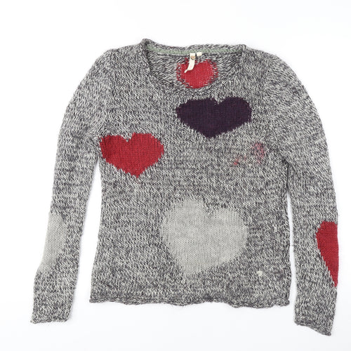 Women's Multicoloured Heart Pullover Jumper Size 10