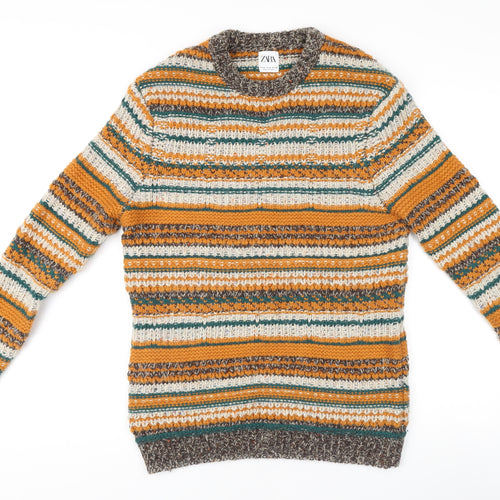 Zara Women's Multicoloured Striped Knit Pullover Jumper