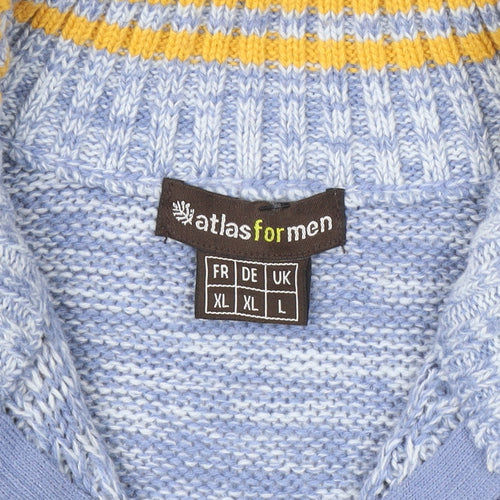Atlas For Men Blue XL Cable-Knit Half Zip Jumper