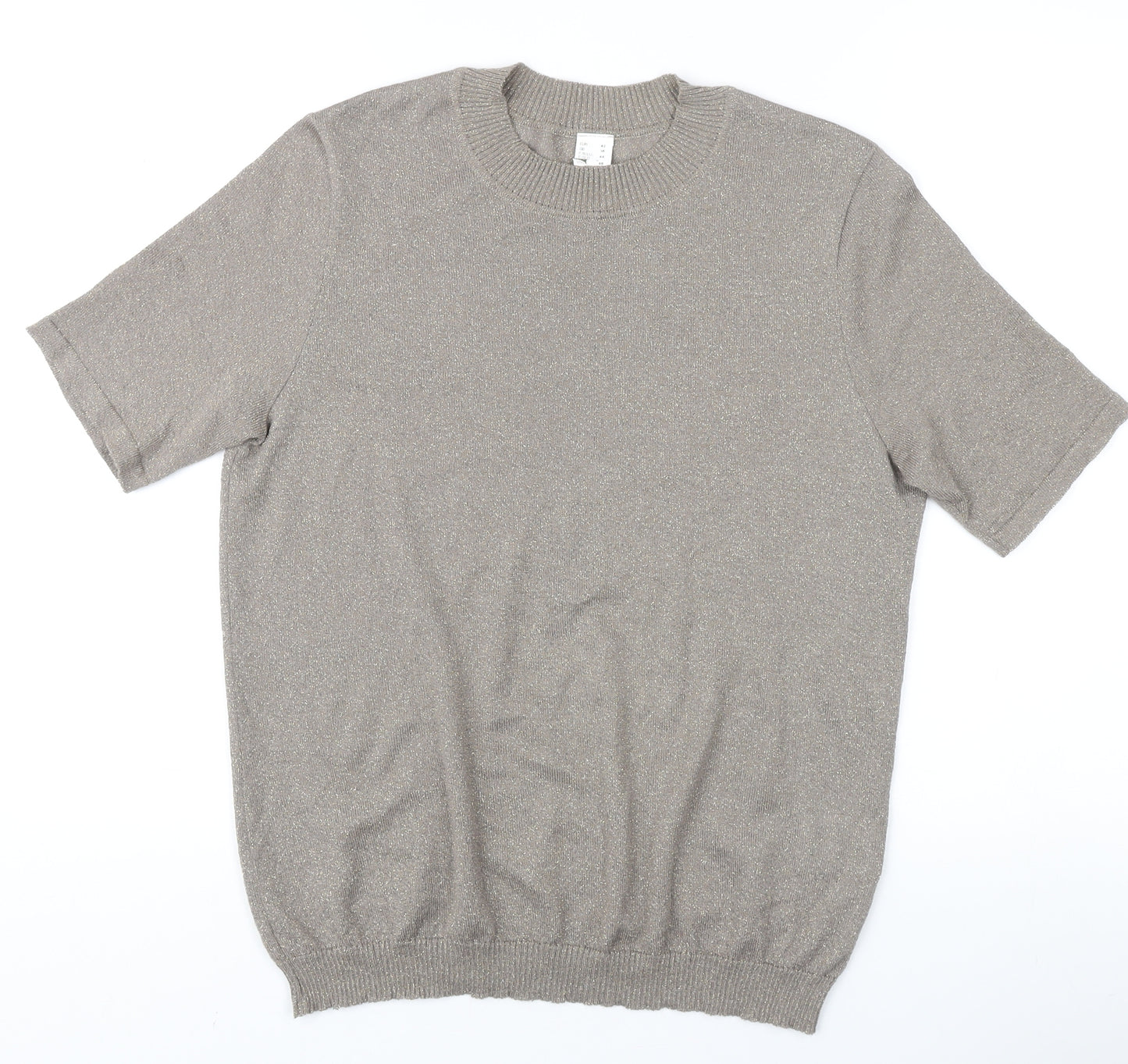 Women's Beige Short Sleeve Knitted Crew Neck Top Size 16