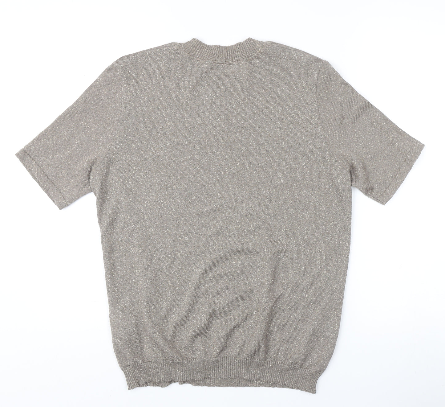 Women's Beige Short Sleeve Knitted Crew Neck Top Size 16