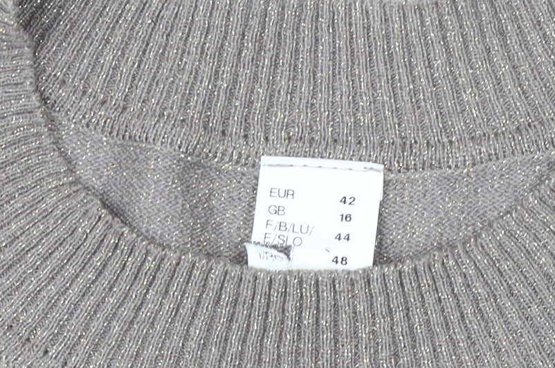 Women's Beige Short Sleeve Knitted Crew Neck Top Size 16