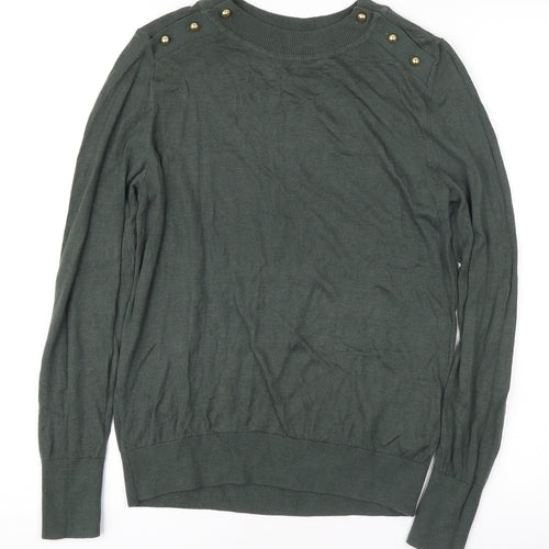 H&M Women's Green Pullover Jumper M Button Accent