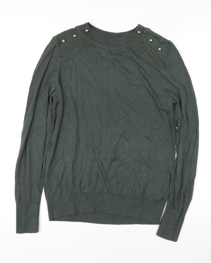 H&M Women's Green Pullover Jumper M Button Accent
