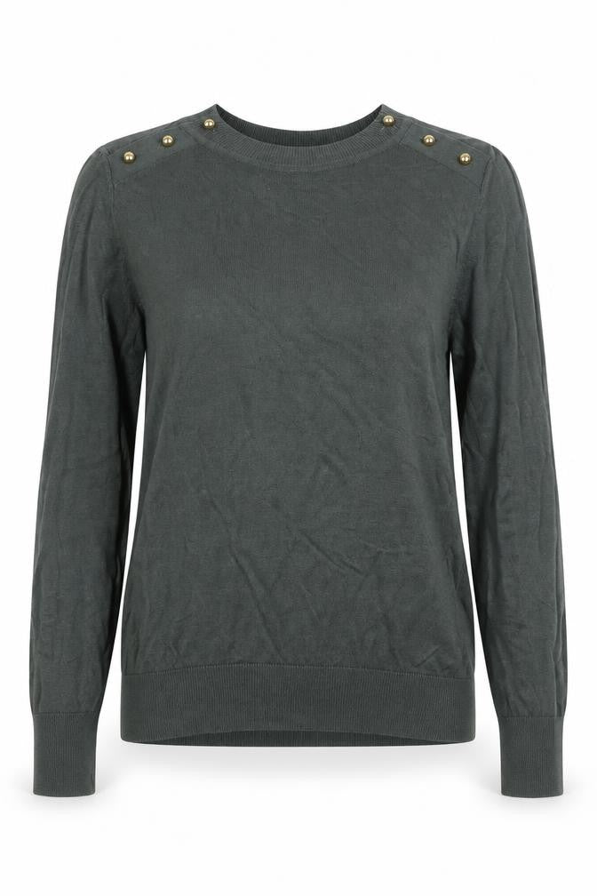 H&M Women's Green Pullover Jumper M Button Accent