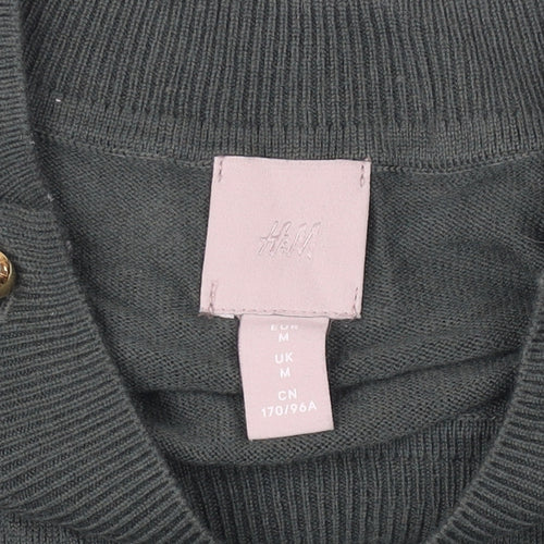 H&M Women's Green Pullover Jumper M Button Accent