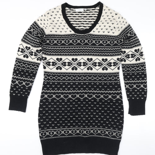 New Look Women's Black V-Neck Geometric Pullover Jumper Size 12