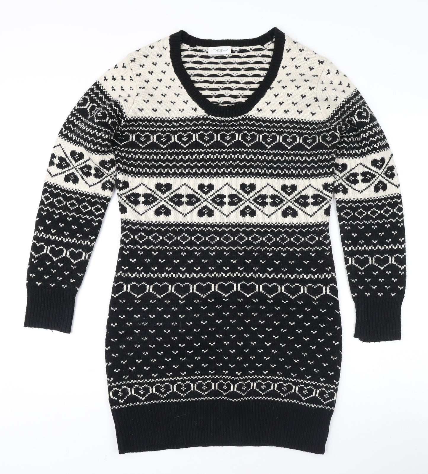 New Look Women's Black V-Neck Geometric Pullover Jumper Size 12