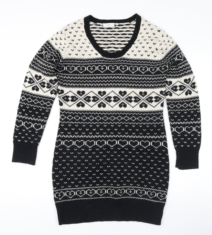 New Look Women's Black V-Neck Geometric Pullover Jumper Size 12