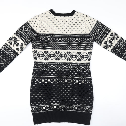 New Look Women's Black V-Neck Geometric Pullover Jumper Size 12