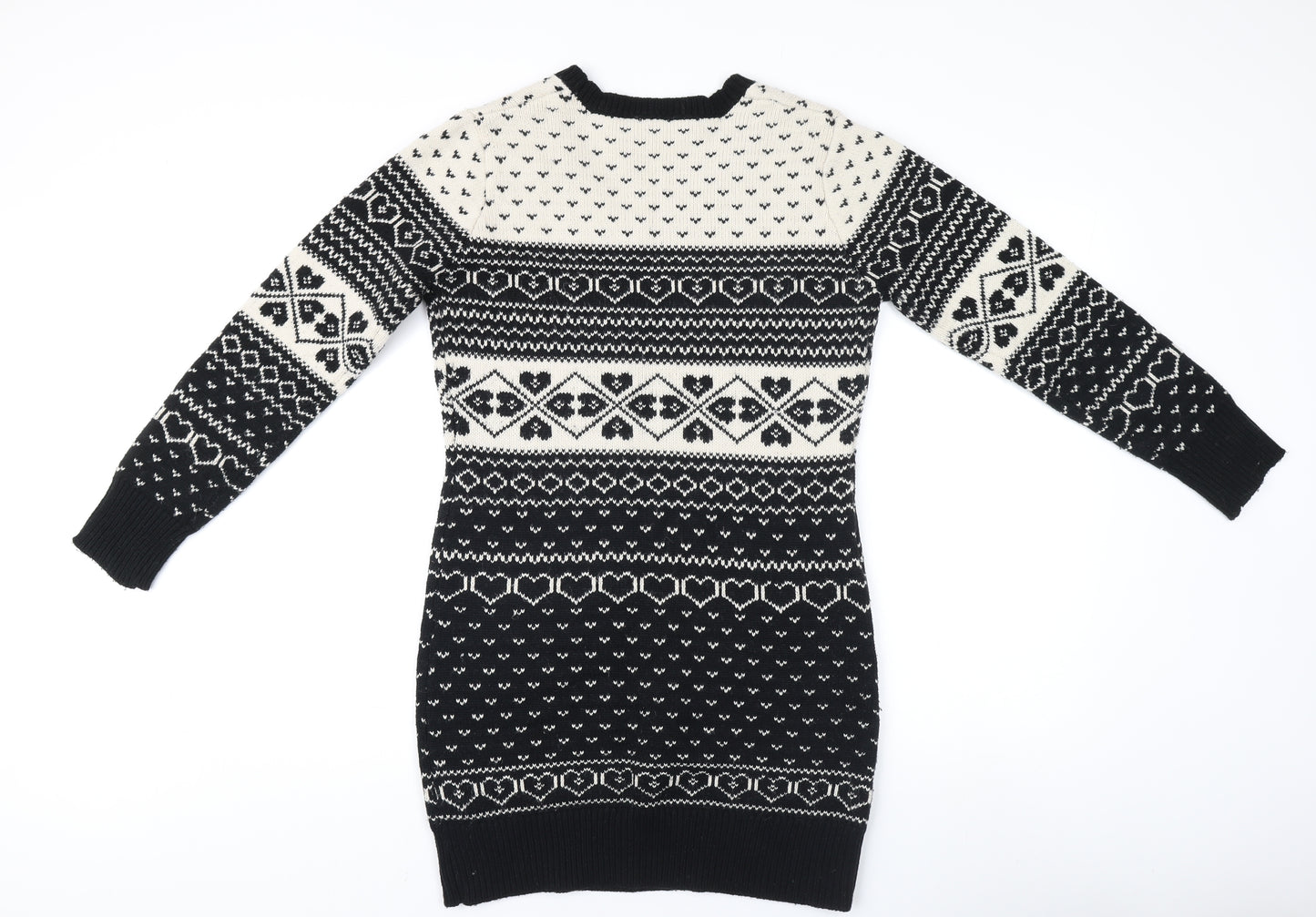 New Look Women's Black V-Neck Geometric Pullover Jumper Size 12