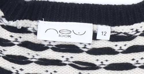 New Look Women's Black V-Neck Geometric Pullover Jumper Size 12