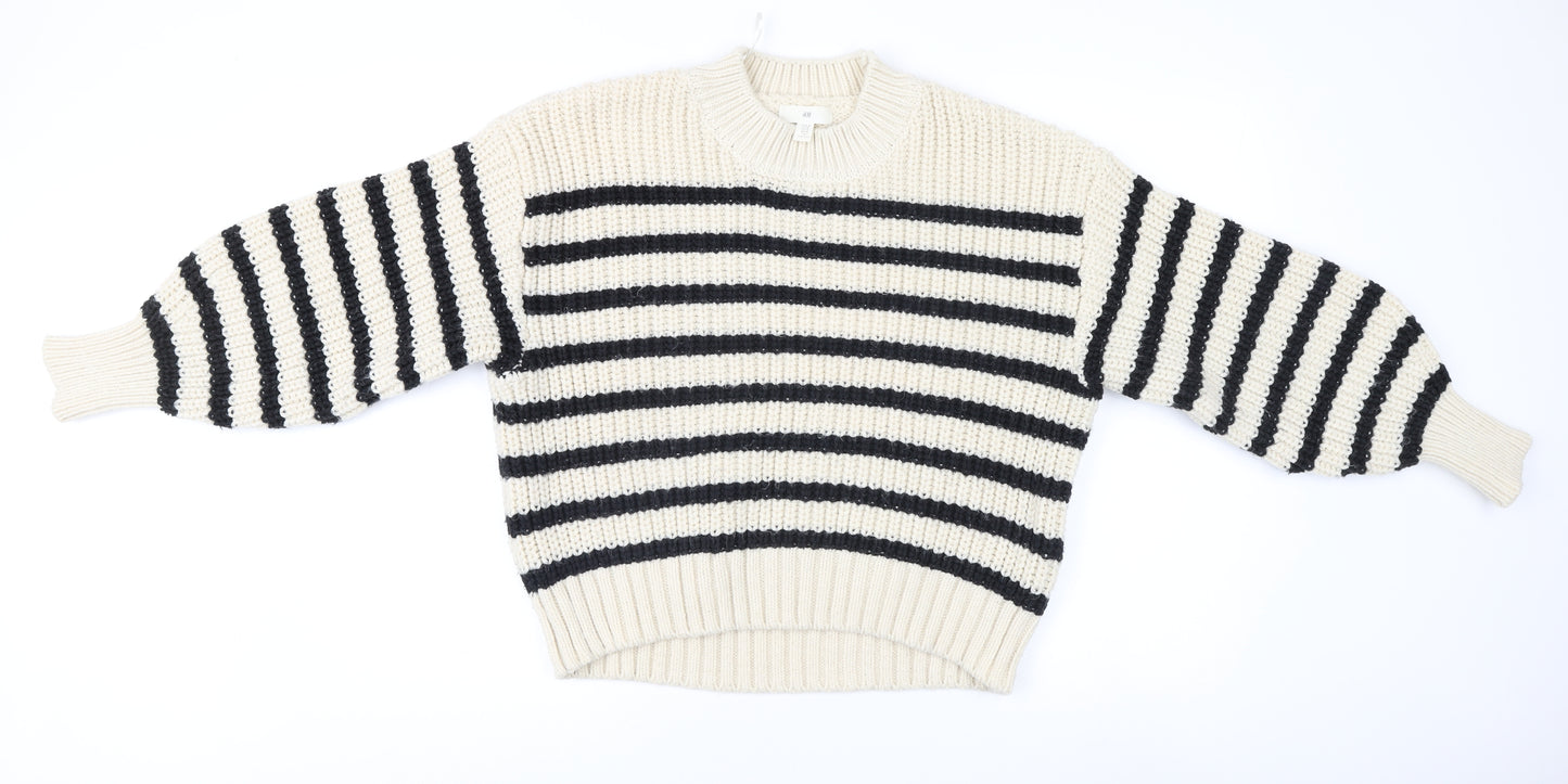 H&M Women's Beige Striped Pullover Jumper, M