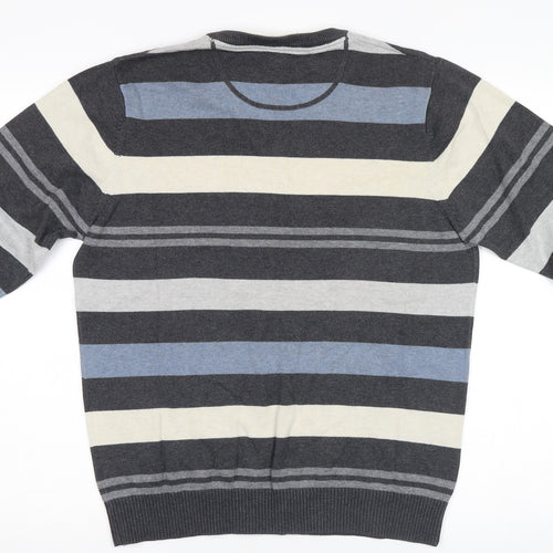 Next Men's Grey Striped V-Neck Pullover Jumper M