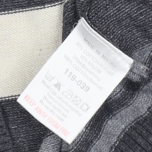 Next Men's Grey Striped V-Neck Pullover Jumper M