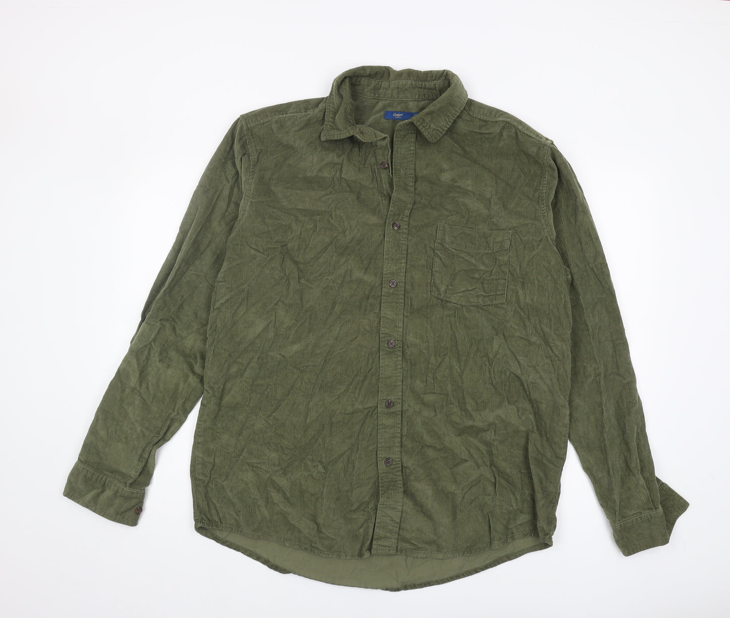 Cotton Traders Men's Green Long Sleeve Shirt L
