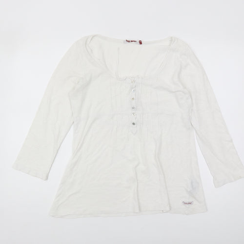 White Stuff Women's White Blouse Size 12, Scoop Neck, 3/4 Sleeve