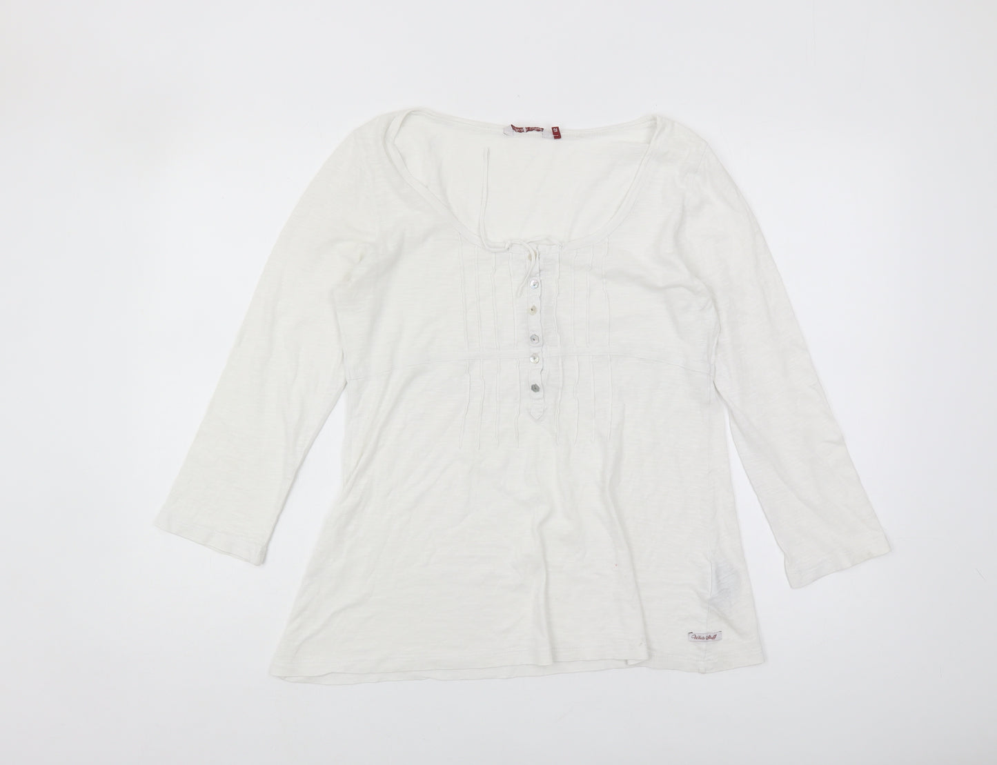 White Stuff Women's White Blouse Size 12, Scoop Neck, 3/4 Sleeve