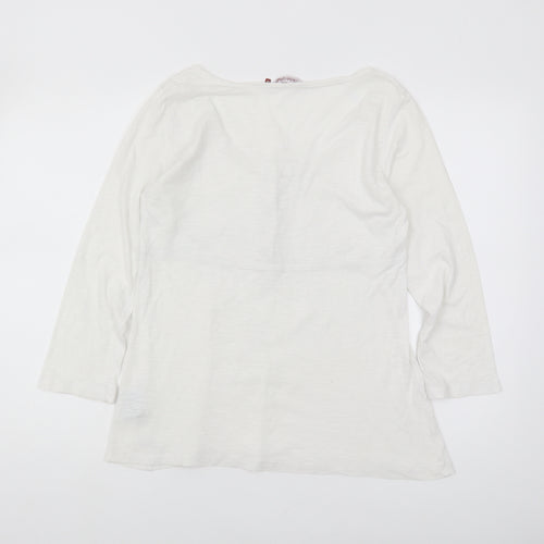 White Stuff Women's White Blouse Size 12, Scoop Neck, 3/4 Sleeve