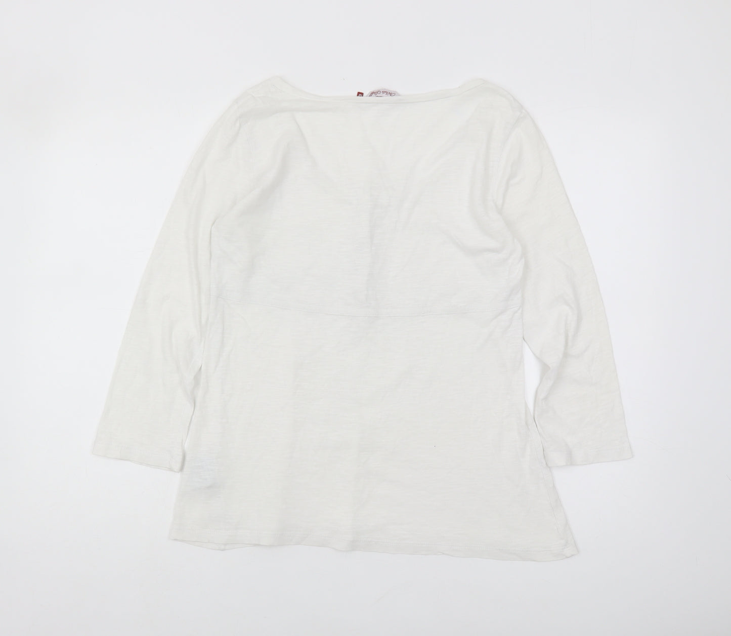 White Stuff Women's White Blouse Size 12, Scoop Neck, 3/4 Sleeve