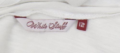 White Stuff Women's White Blouse Size 12, Scoop Neck, 3/4 Sleeve