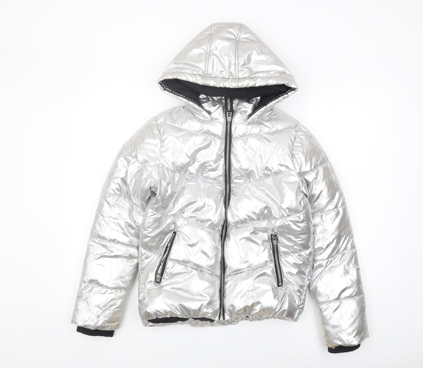 Pineapple Girls Silver Puffer Jacket 11-12 Years Hooded Winter