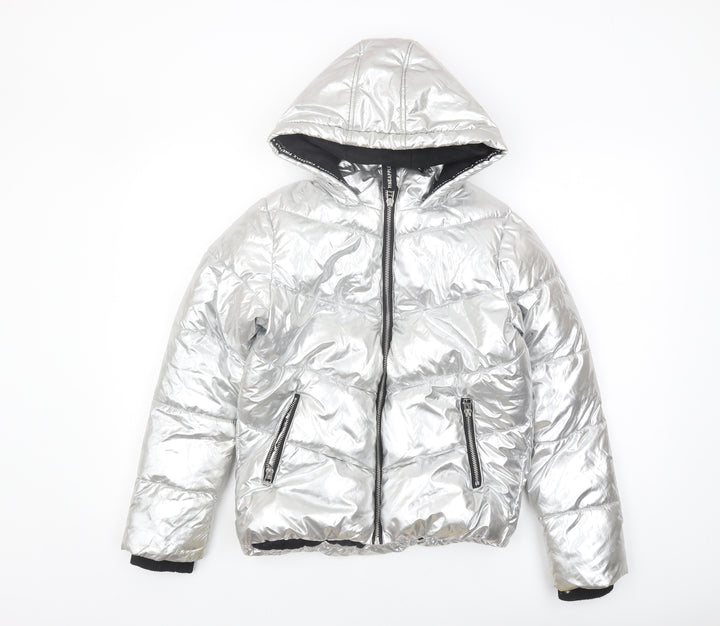 Pineapple Girls Silver Puffer Jacket 11-12 Years Hooded Winter
