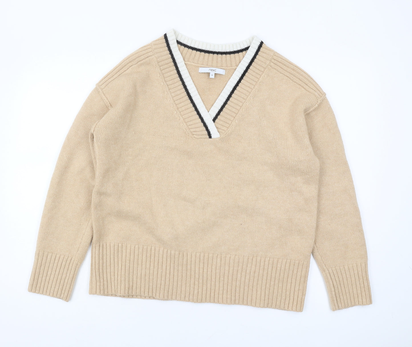 Next Women's Beige V-Neck Pullover Jumper M