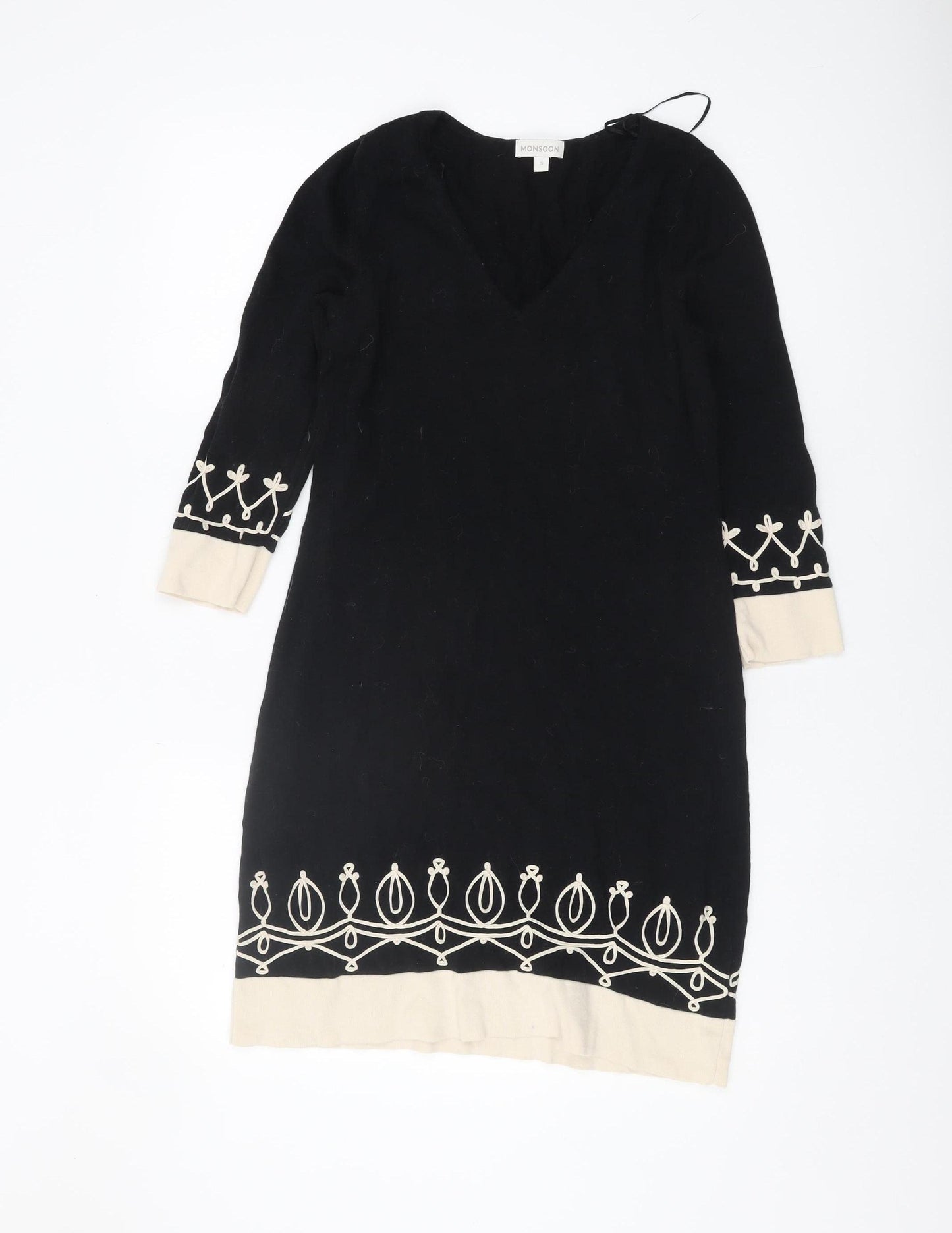 Monsoon Women's Black Tunic Jumper, Size S, V-Neck Style