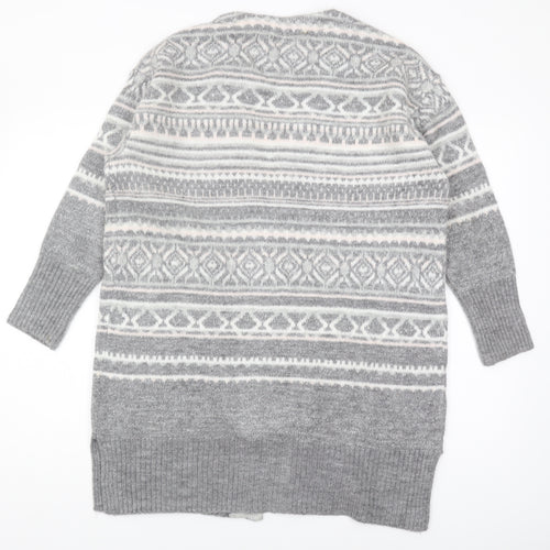 Monsoon Women's Grey Cardigan M Chunky Knit Fair Isle