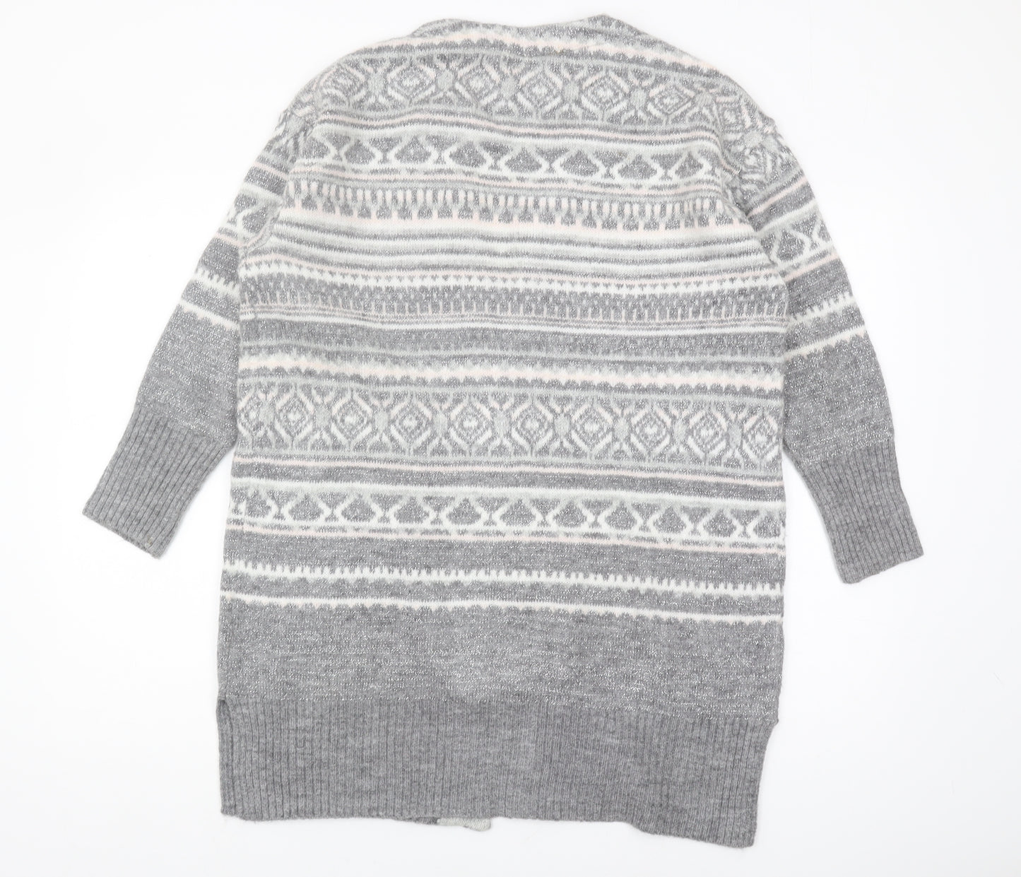 Monsoon Women's Grey Cardigan M Chunky Knit Fair Isle