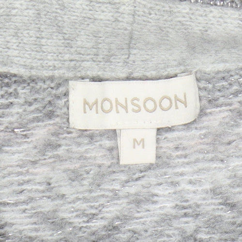 Monsoon Women's Grey Cardigan M Chunky Knit Fair Isle