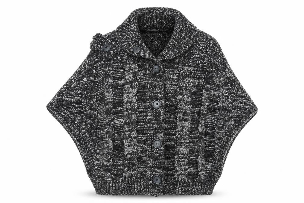 Front view of Yessica Women's Black Cape Jumper, M, Button Detail
