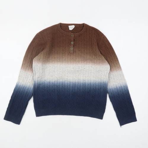Blue Wave Boys' Ombre Henley Jumper - Blue & Brown, Size 12