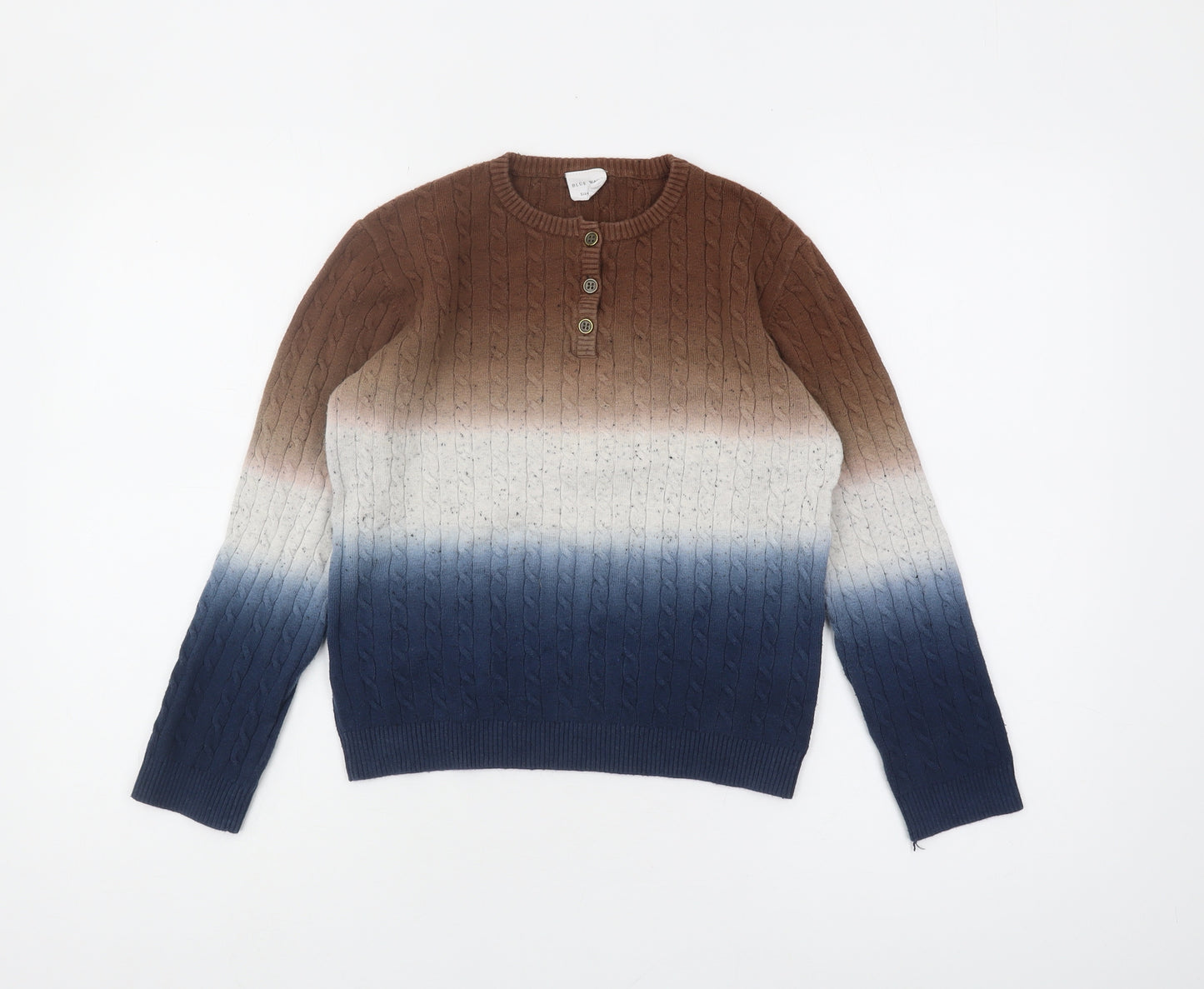Blue Wave Boys' Ombre Henley Jumper - Blue & Brown, Size 12