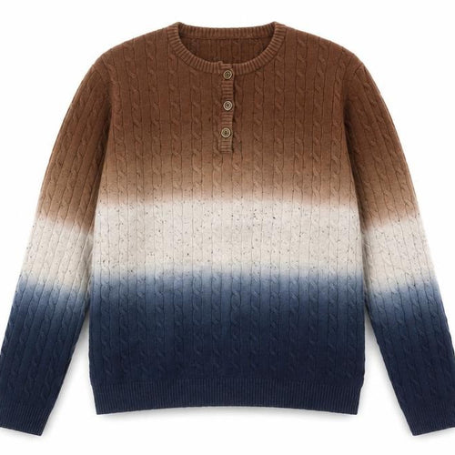 Blue Wave Boys' Ombre Henley Jumper - Blue & Brown, Size 12